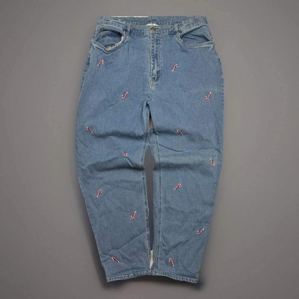 Vintage Quacker Factory Mom Jeans Candy Cane Christmas Embroidery Women 18 33x29